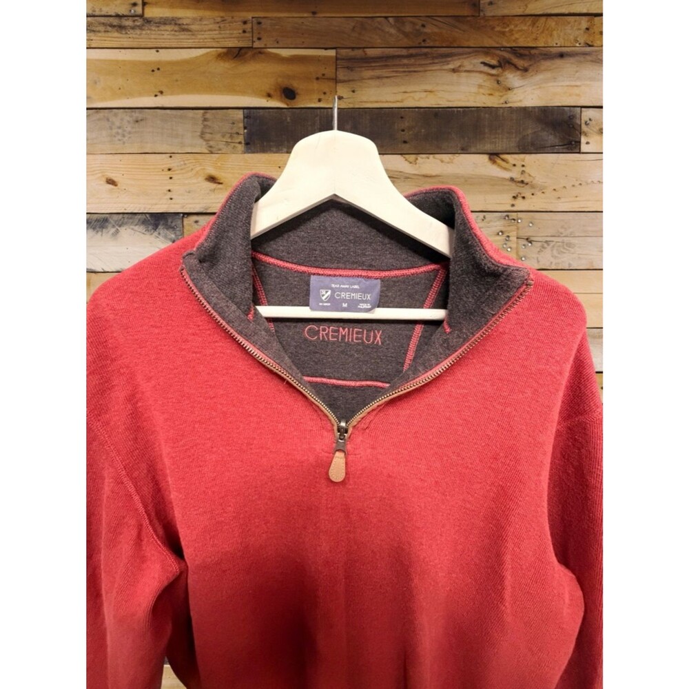 Cremieux Quarter Zip Sweater Red Heather Suede Elbow Patch Preppy Mens M - Picture 2 of 5
